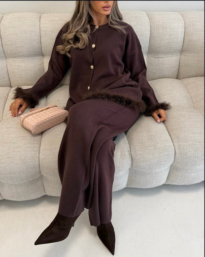 Premium Fur Trim Cardigan Co Ord