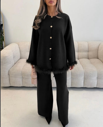 Premium Fur Trim Cardigan Co Ord