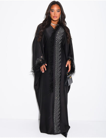 Premium Farah Feather Embellished Tie Belt Kaftan