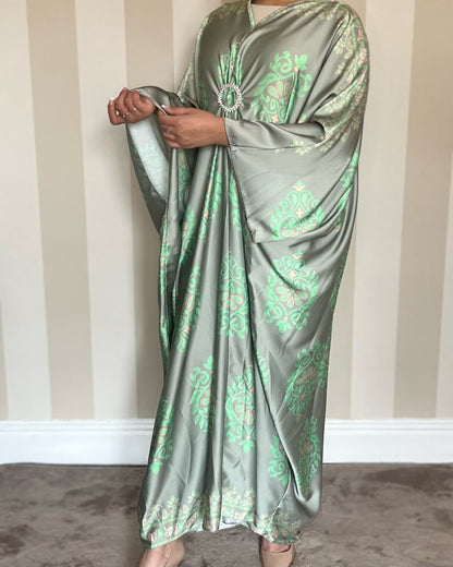 Jewel Print Satin Kaftan