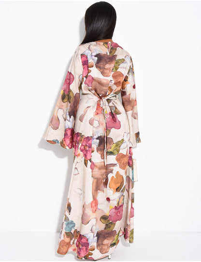 Madeeha Floral Linen-Effect Dress with adjustable tie belt
