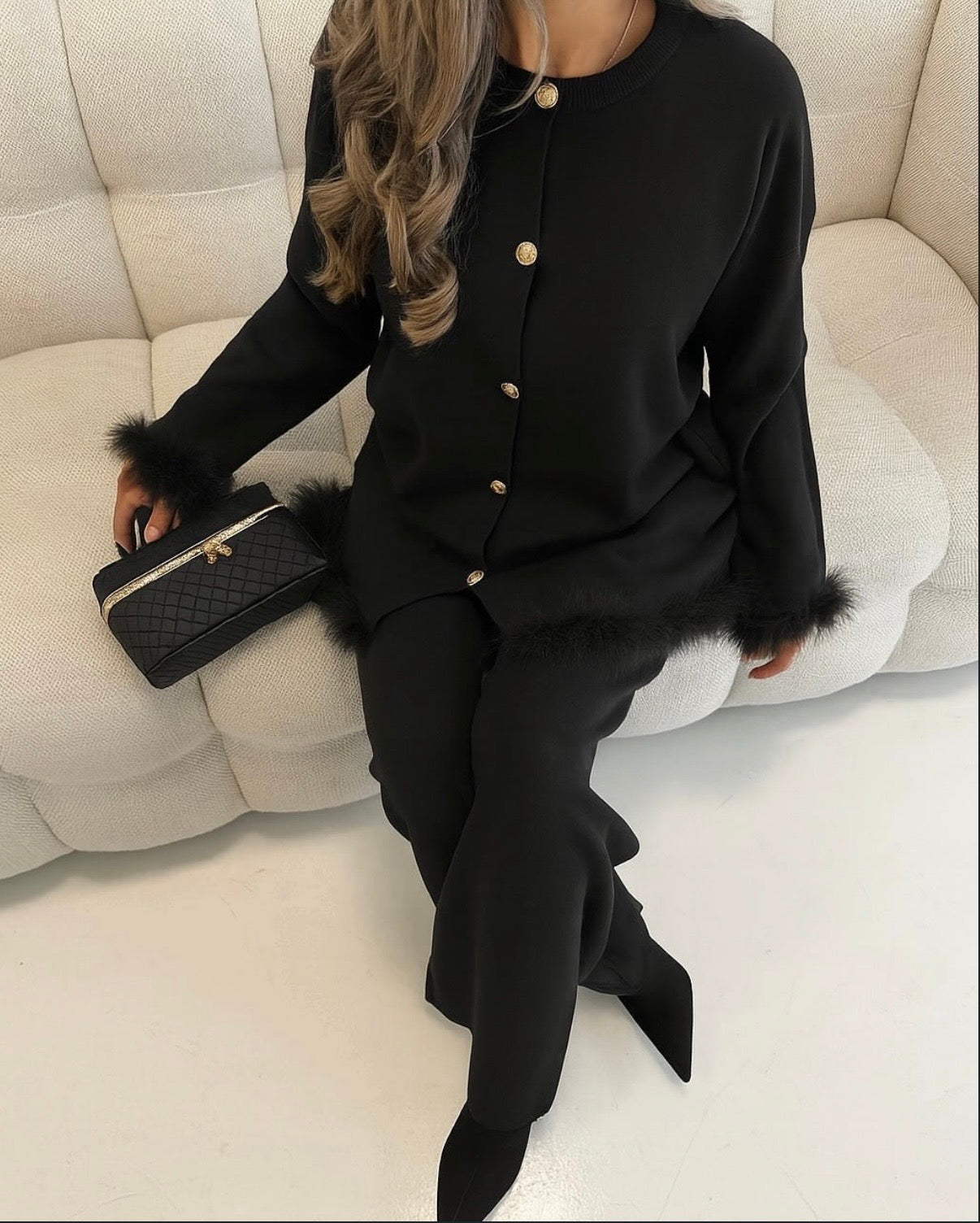 Premium Fur Trim Cardigan Co Ord