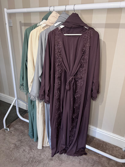 Layla Floral Trim Abaya Set