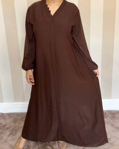 V-Neck Back Pleated Abaya Dress