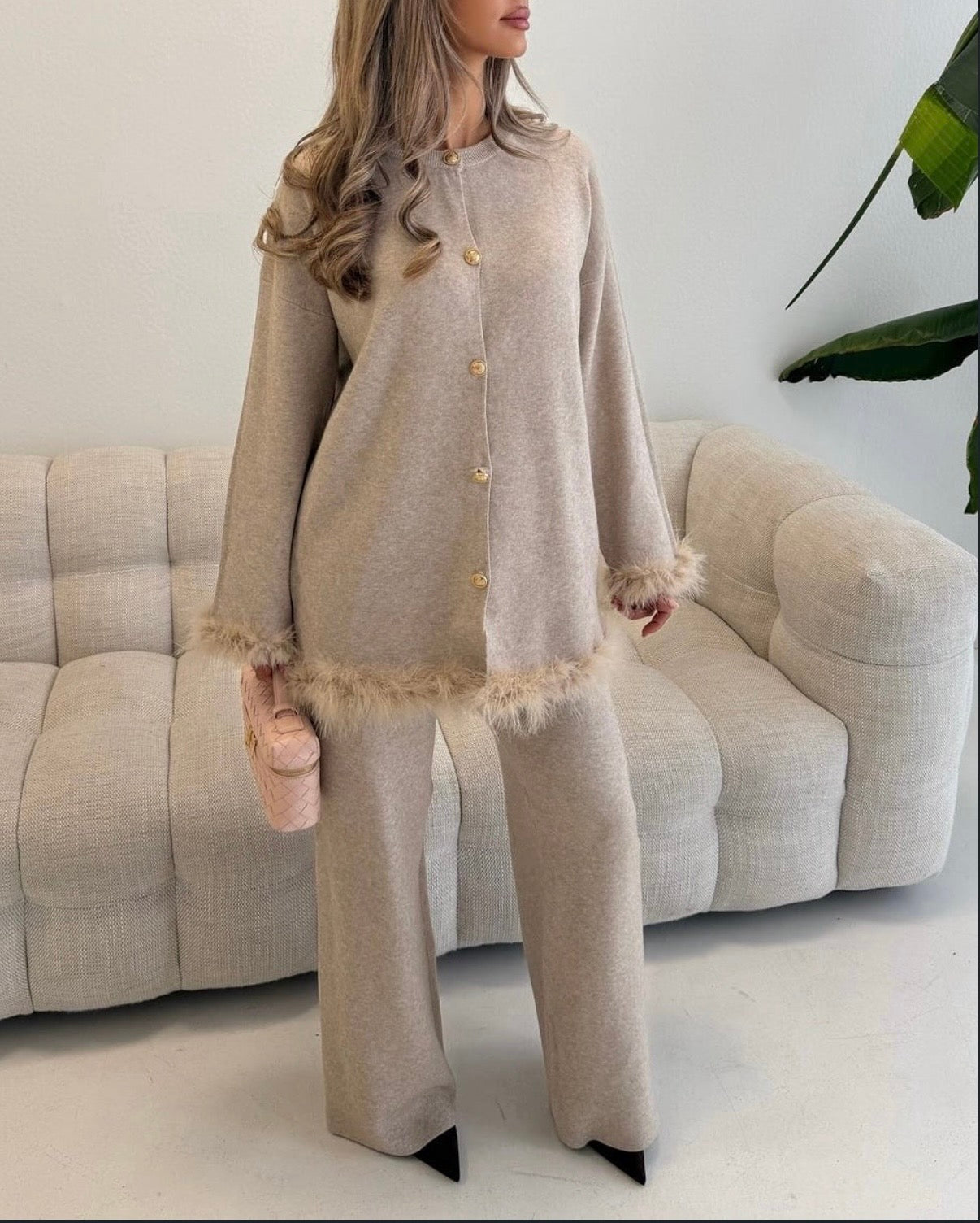 Premium Fur Trim Cardigan Co Ord