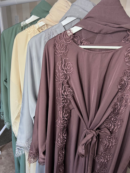 Layla Floral Trim Abaya Set