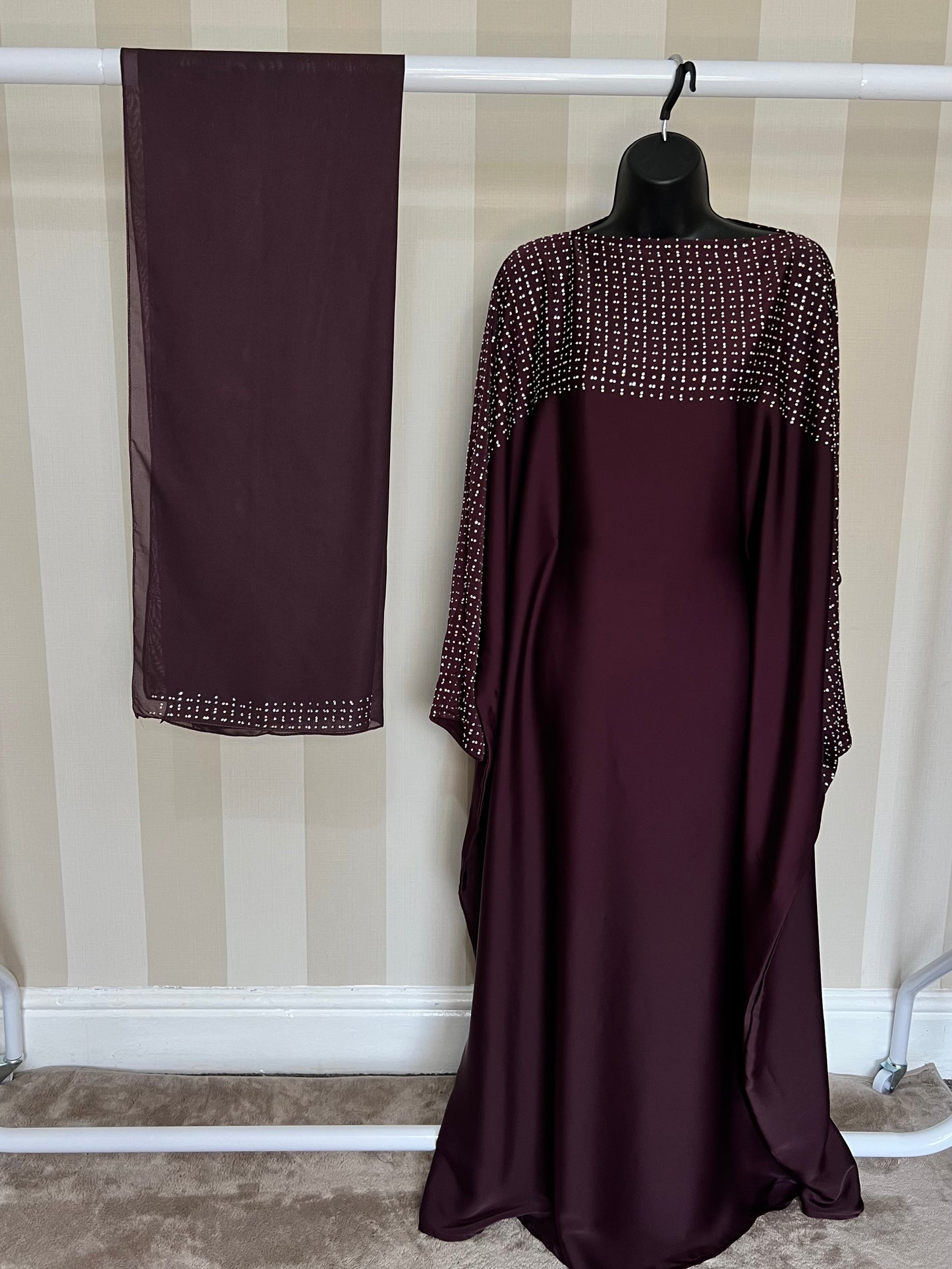 Plum Embellished Tie Kaftan Abaya