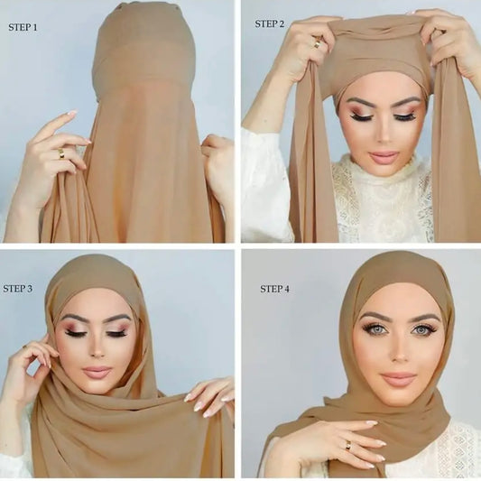 2 in 1 Ready-wear joint Bonnet with Chiffon Scarf  Hijab no tie