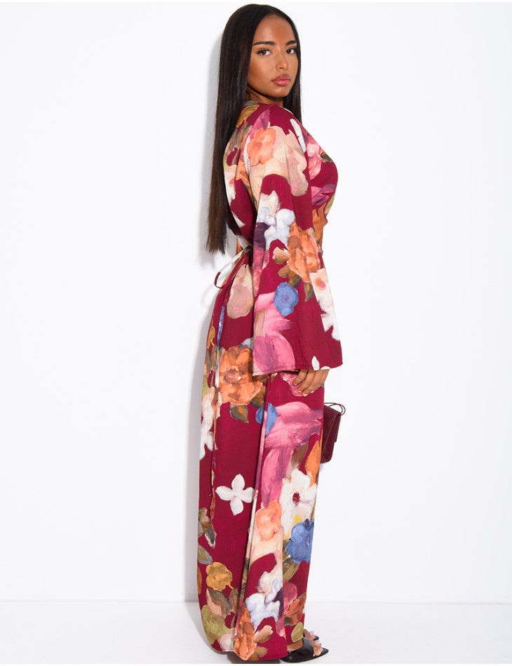 Madeeha Floral Linen-Effect Dress with adjustable tie belt