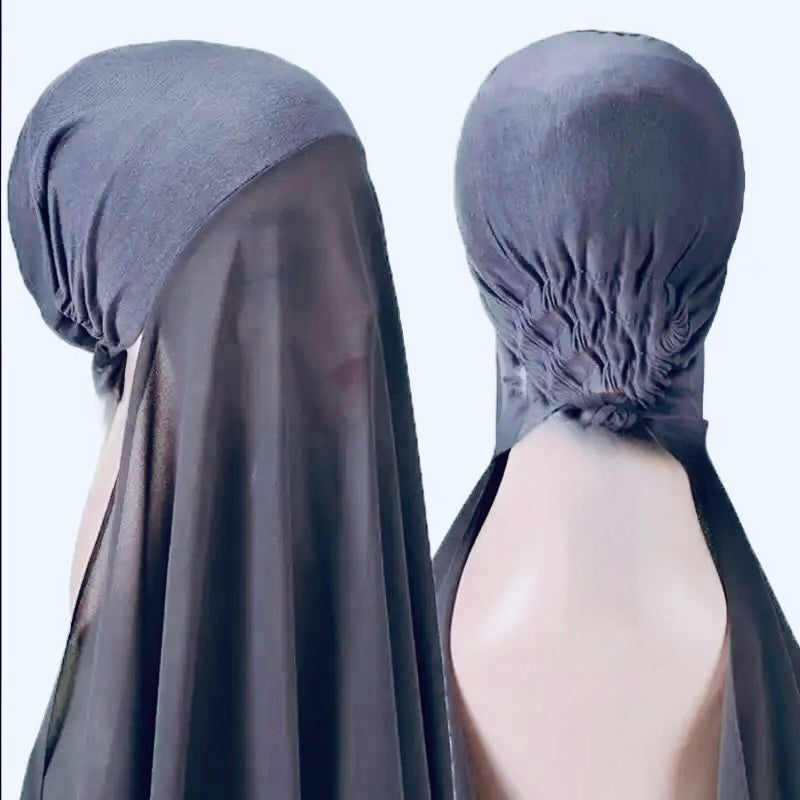 2 in 1 Ready-wear joint Bonnet with Chiffon Scarf  Hijab no tie