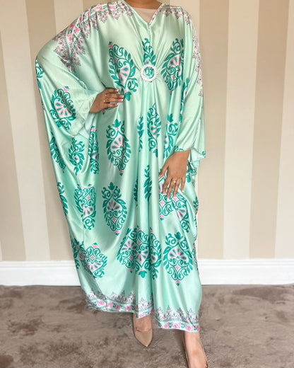 Jewel Print Satin Kaftan