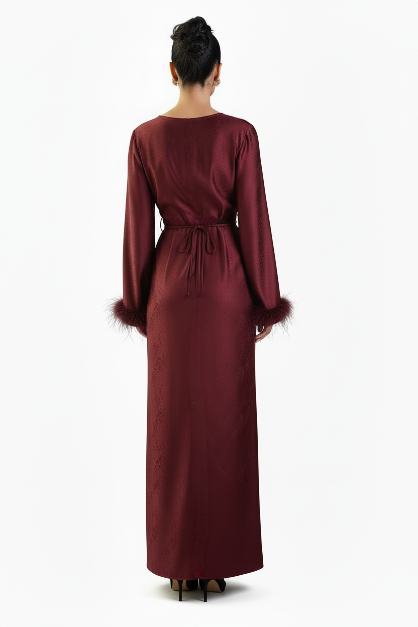 Ameera Feather Sleeve Tie Belt Dress
