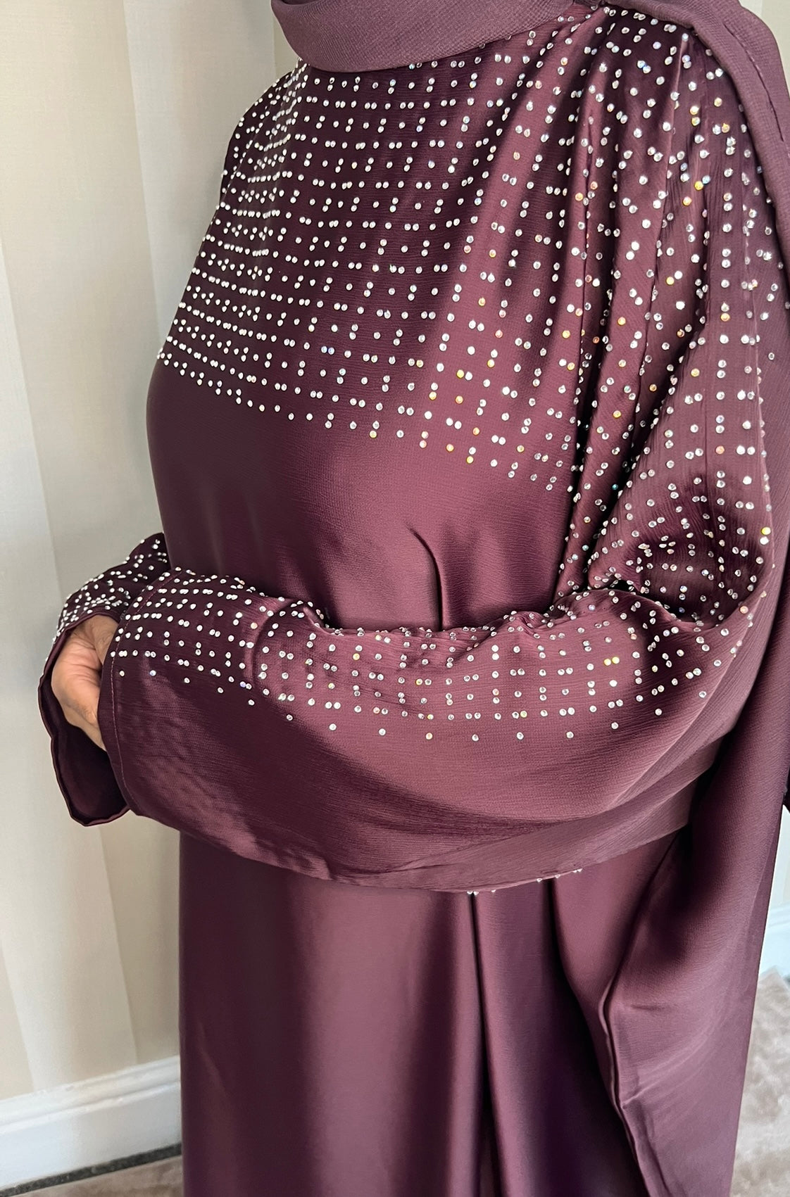 Plum Embellished Tie Kaftan Abaya