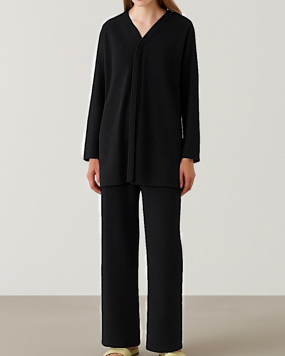 Waffle Textured V Neck Co Ord