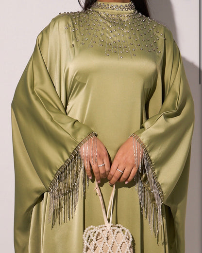 Sareena Premium Embellished Fringe Kaftan with Inner Belt