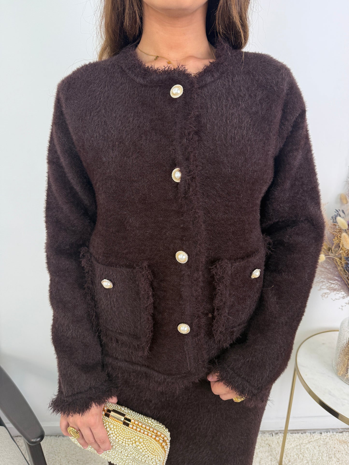 Aya Fur Button Skirt Co Ord