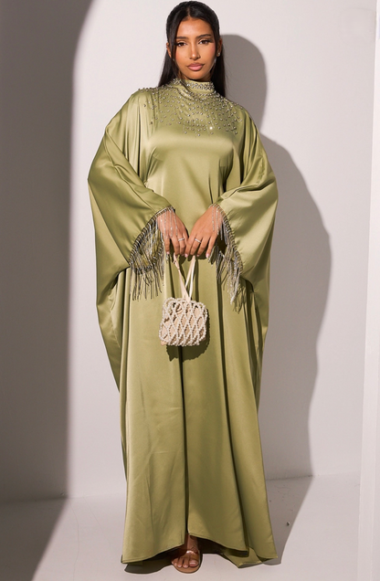 Sareena Premium Embellished Fringe Kaftan with Inner Belt