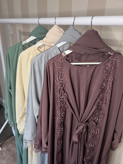 Layla Floral Trim Abaya Set
