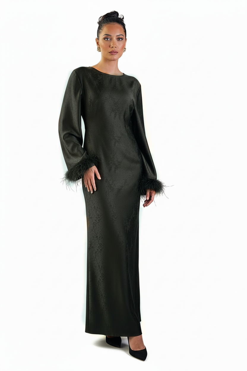 Ameera Feather Sleeve Tie Belt Dress