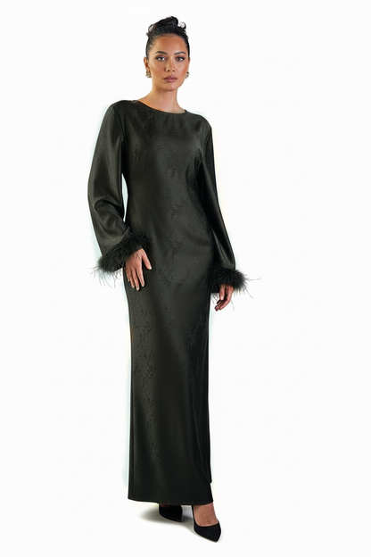 Ameera Feather Sleeve Tie Belt Dress