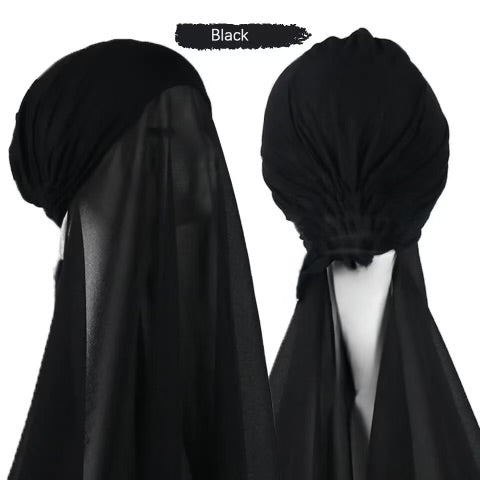 2 in 1 Ready-wear joint Bonnet with Chiffon Scarf  Hijab no tie