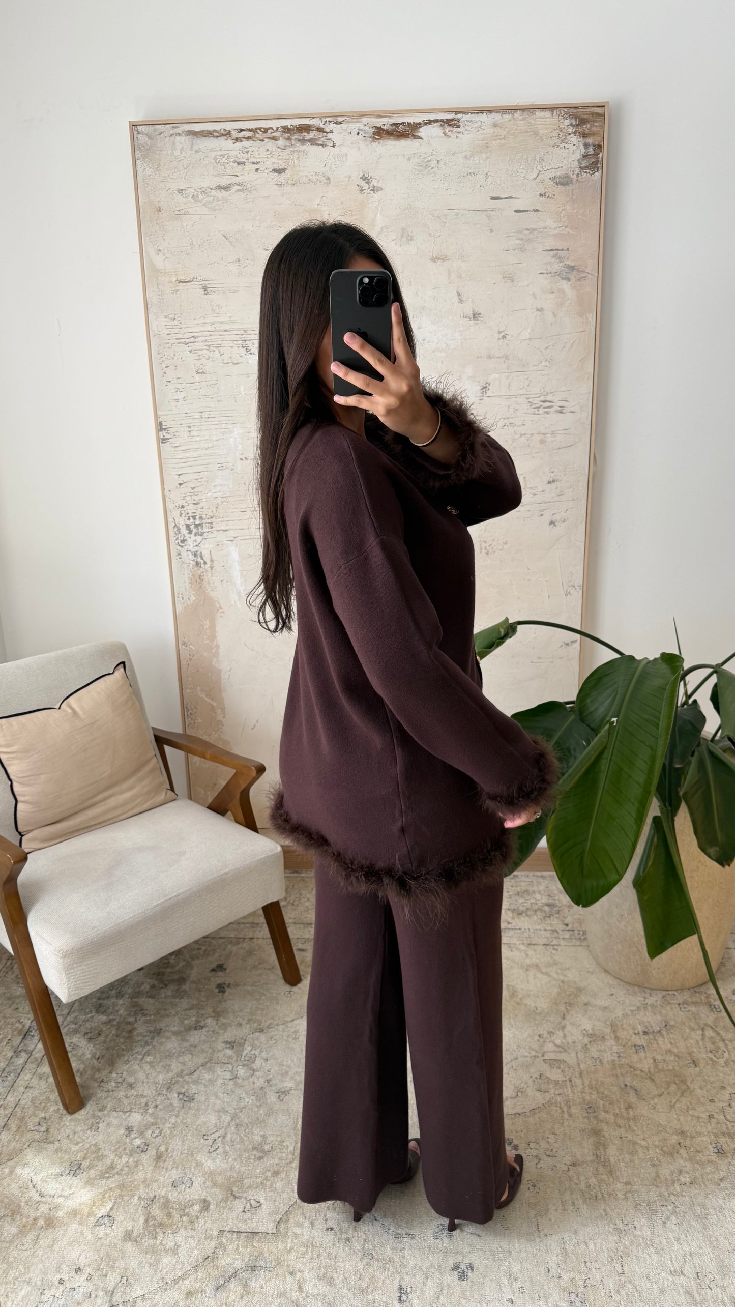 Premium Fur Trim Cardigan Co Ord
