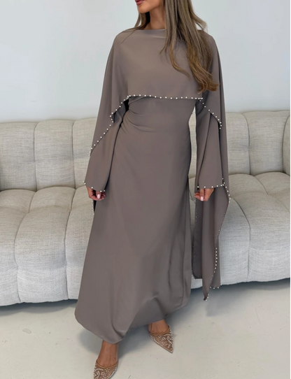 Pearl Detail Cape Dress