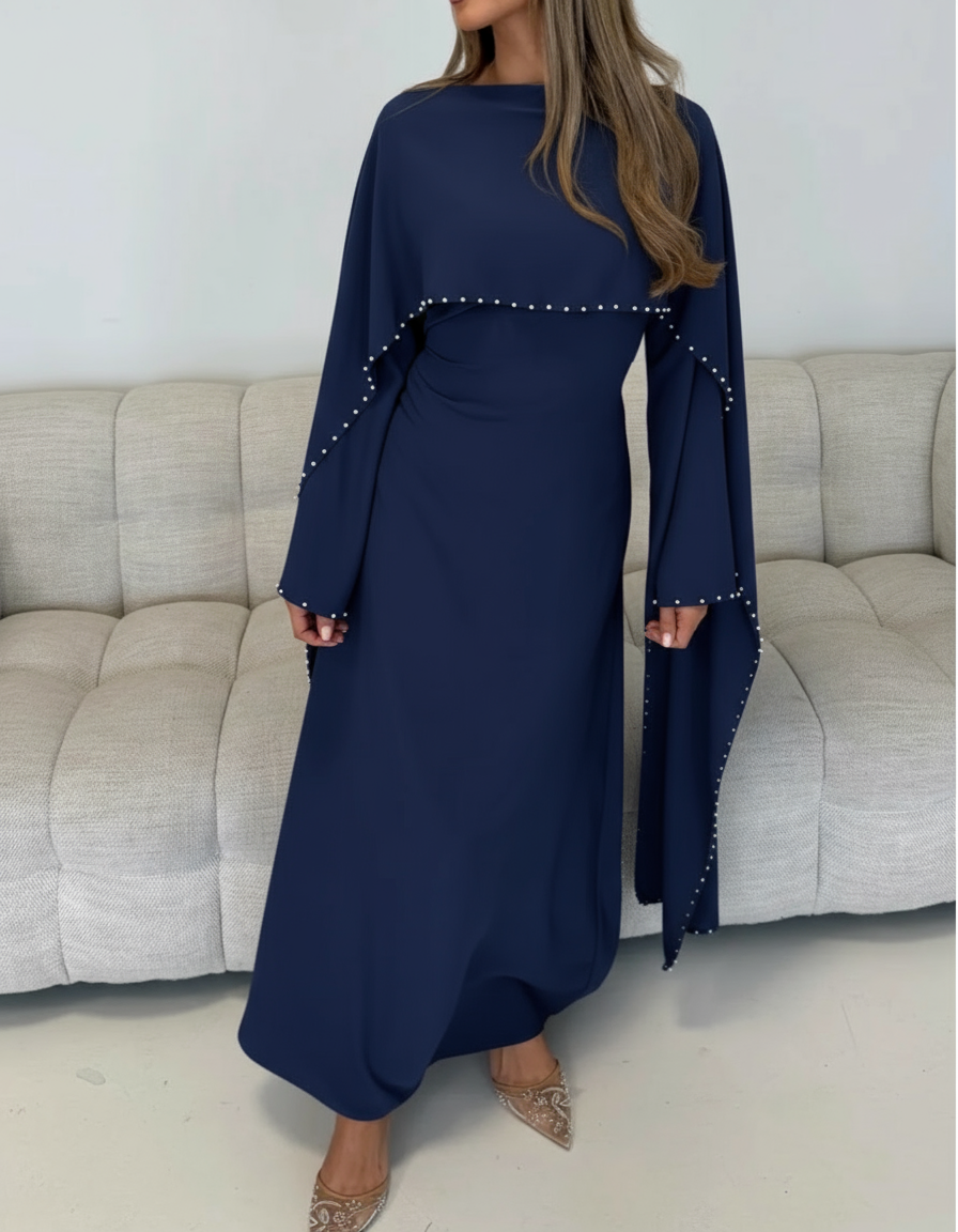 Pearl Detail Cape Dress