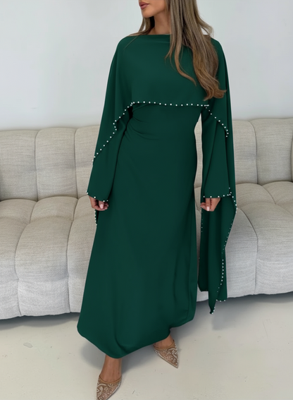 Pearl Detail Cape Dress