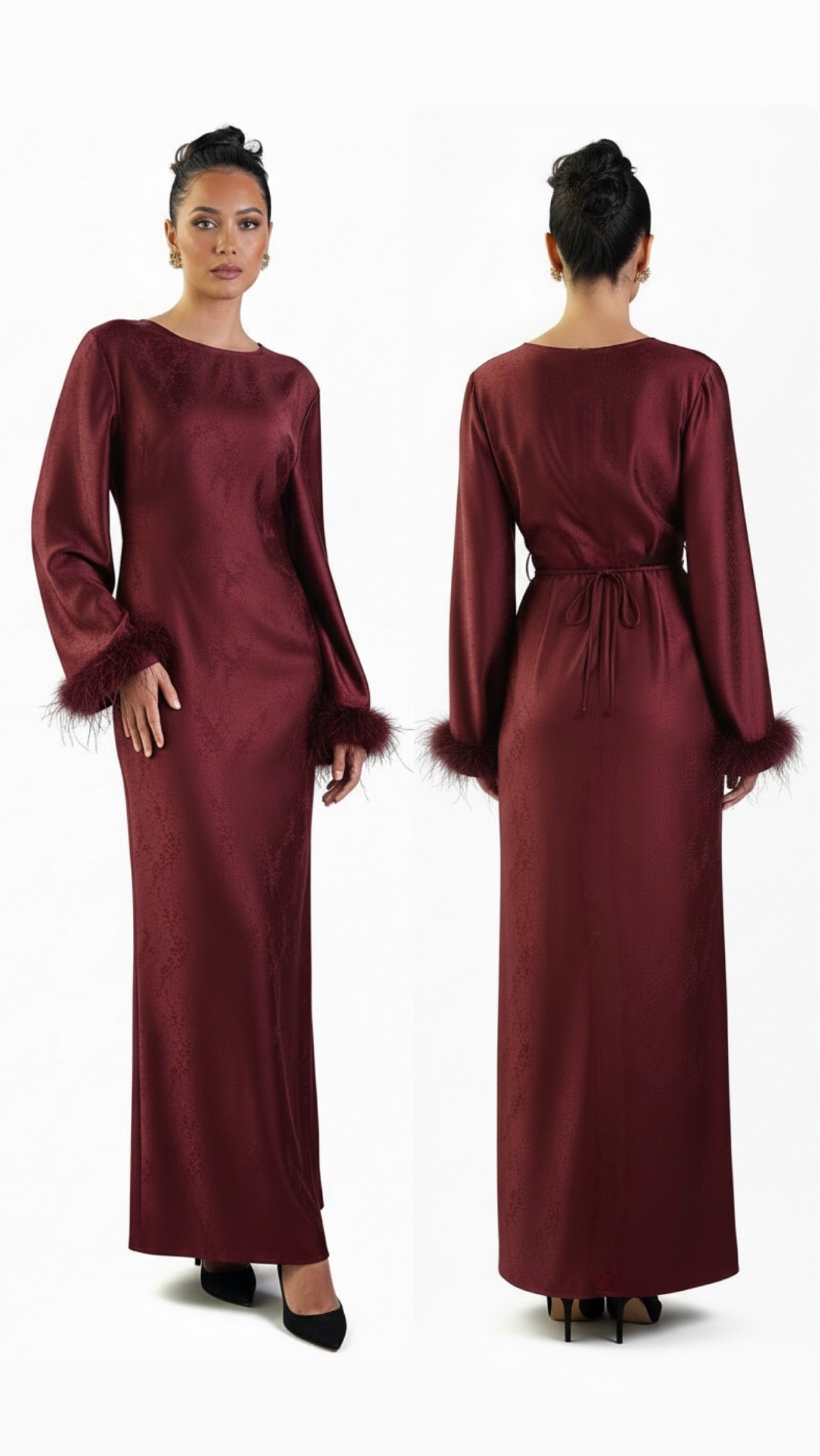 Ameera Feather Sleeve Tie Belt Dress
