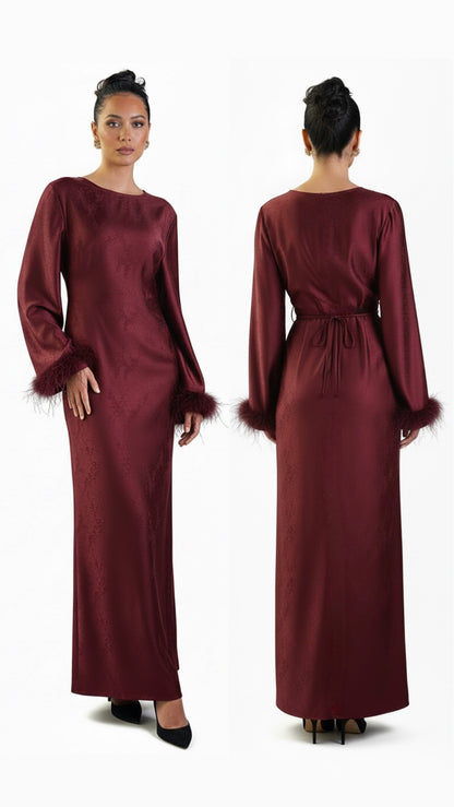 Ameera Feather Sleeve Tie Belt Dress