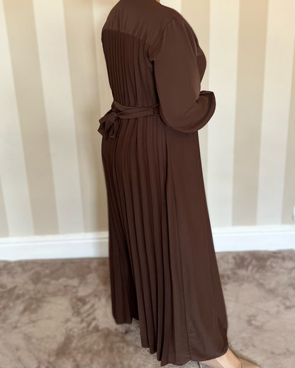 V-Neck Back Pleated Abaya Dress