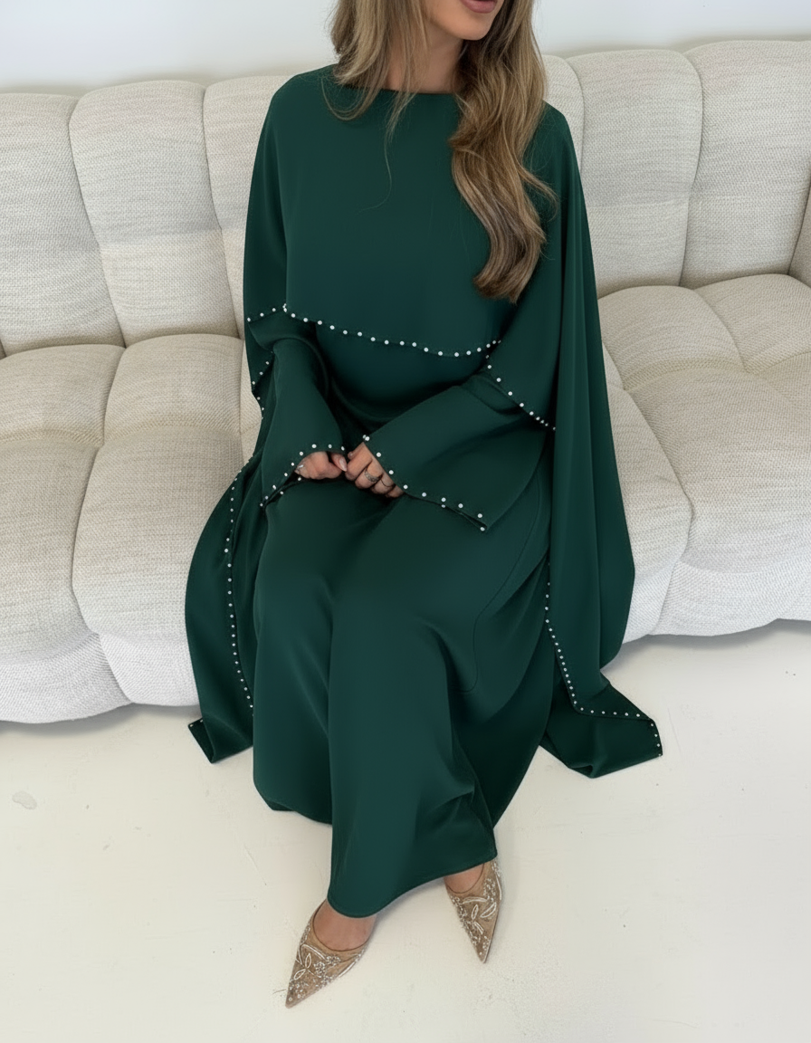 Pearl Detail Cape Dress