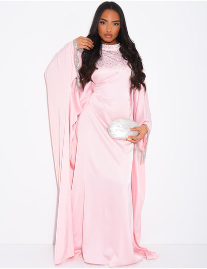 Sareena Premium Embellished Fringe Kaftan with Inner Belt