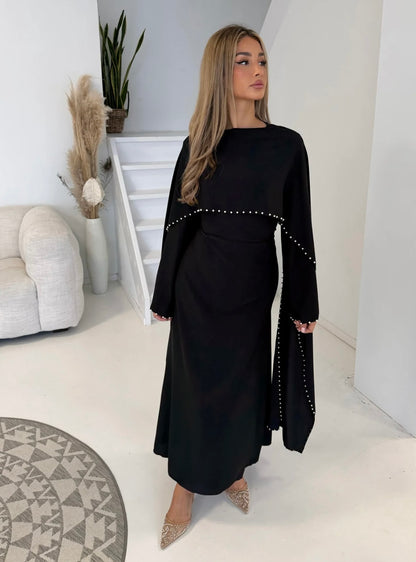 Pearl Detail Cape Dress