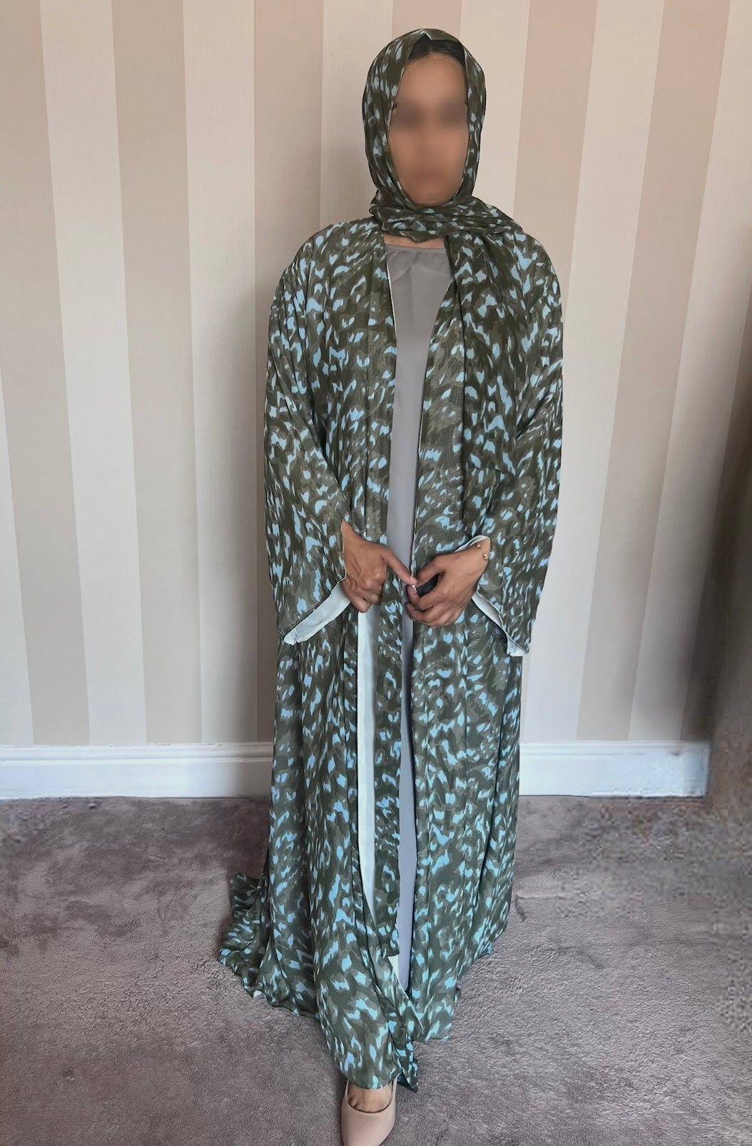 Print Chiffon Abaya - Khaki