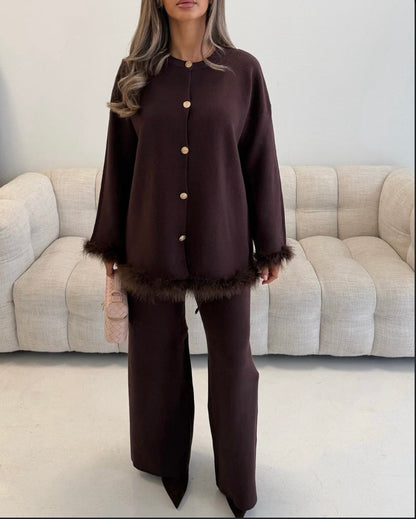 Premium Fur Trim Cardigan Co Ord