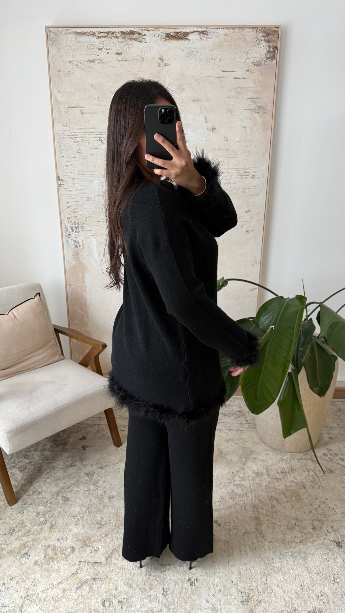 Premium Fur Trim Cardigan Co Ord