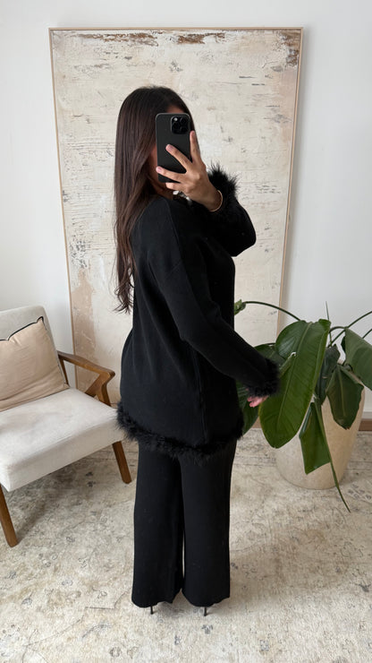 Premium Fur Trim Cardigan Co Ord