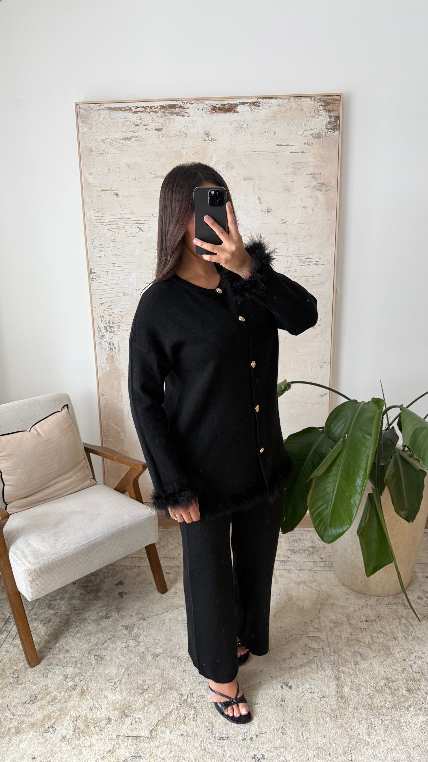 Premium Fur Trim Cardigan Co Ord