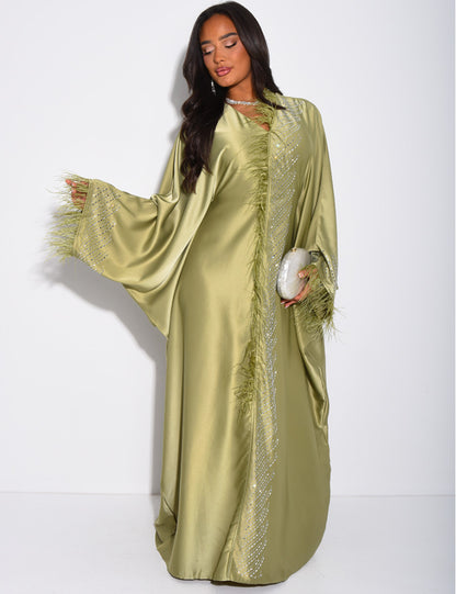 Premium Farah Feather Embellished Tie Belt Kaftan