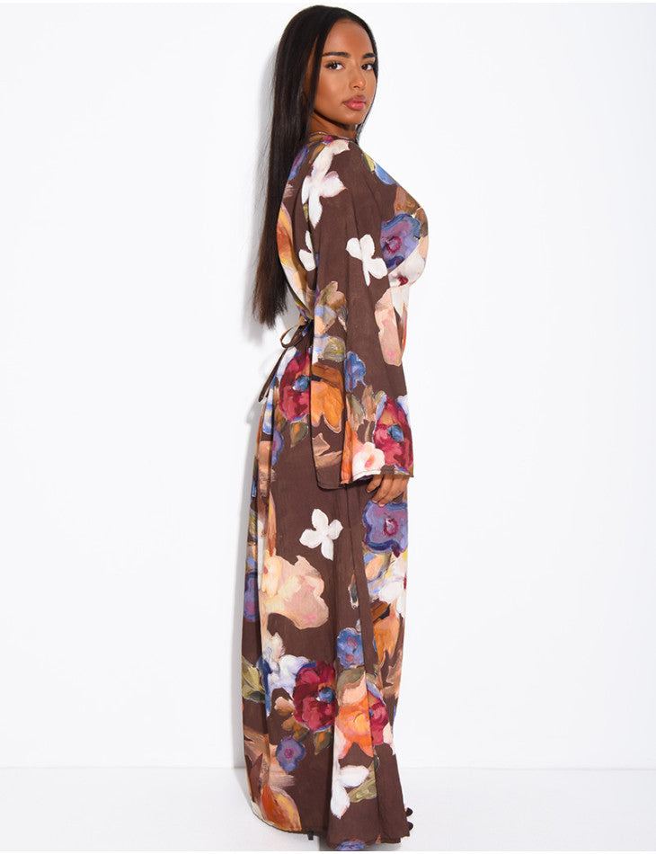 Madeeha Floral Linen-Effect Dress with adjustable tie belt