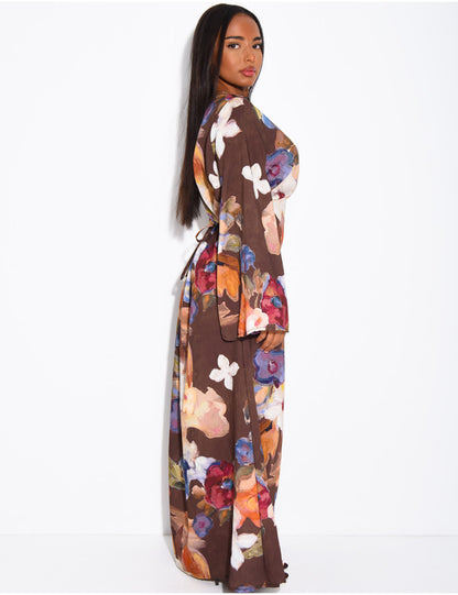 Madeeha Floral Linen-Effect Dress with adjustable tie belt