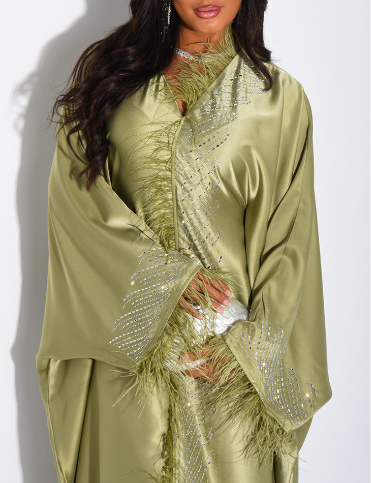 Premium Farah Feather Embellished Tie Belt Kaftan