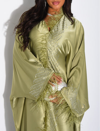 Premium Farah Feather Embellished Tie Belt Kaftan