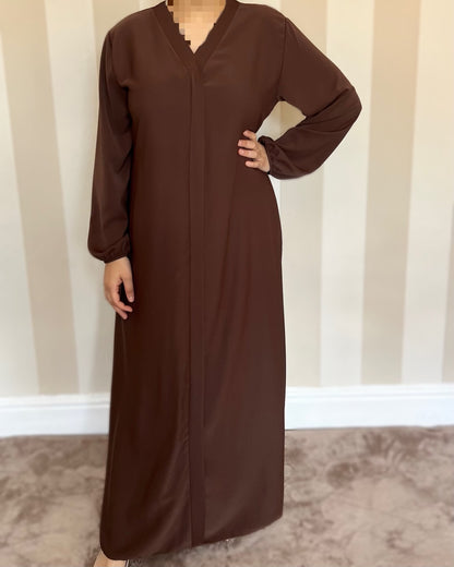 V-Neck Back Pleated Abaya Dress