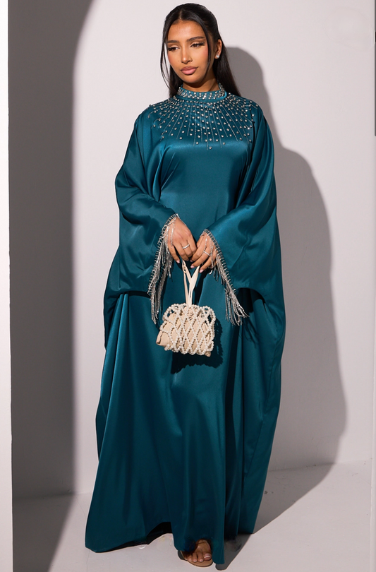 Sareena Premium Embellished Fringe Kaftan with Inner Belt