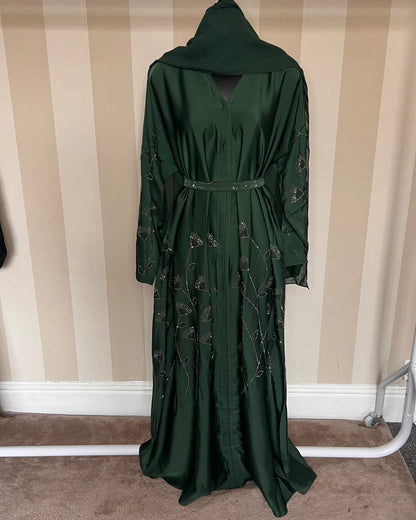 Hajar Floral Leaf Embellishment Abaya Set