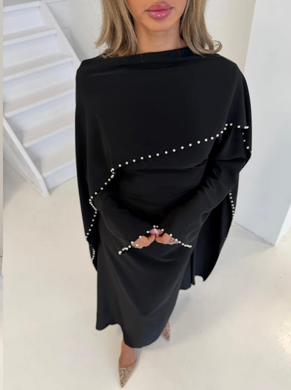 Pearl Detail Cape Dress