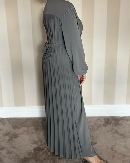 V-Neck Back Pleated Abaya Dress